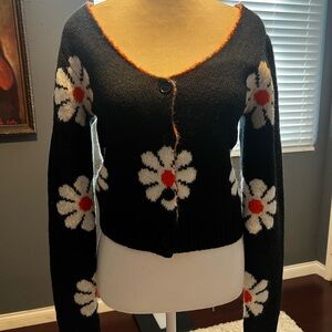 ASOS Floral Black Sweater with Orange Accents. NWOT Size 6
